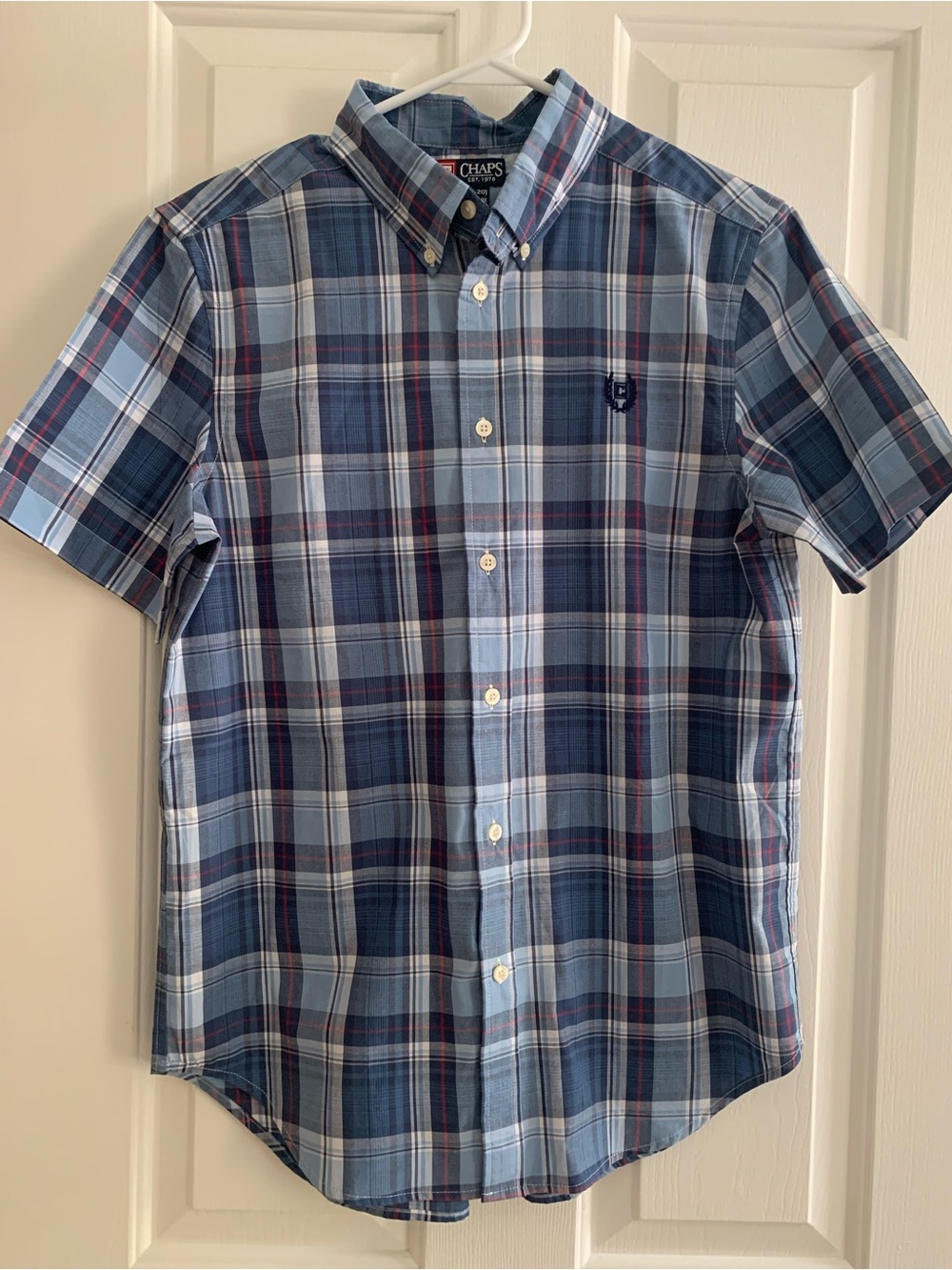 Chaps Blue Plaid Short-Sleeve Button-Down Shirt